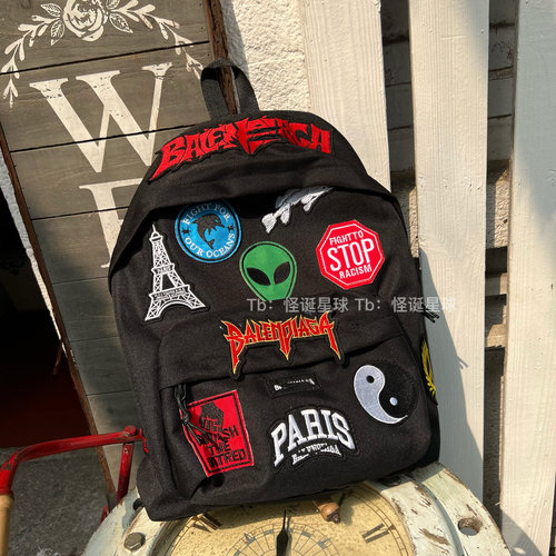 22SS Explorer外星人logo刺绣涂鸦贴画同款双肩包背包
