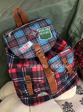 格子布双肩包女2rough新款时尚百搭休闲小背包轻便大容量贴布绣包