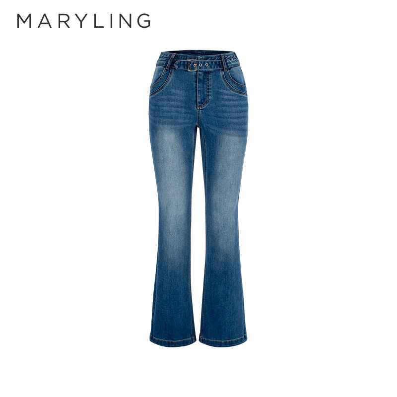 MARYLING玛俪琳奥莱outlets柔软棉感复古微喇牛仔裤A1FBW56080图片