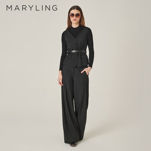 MARYLING玛俪琳奥莱outlets优雅时髦黑色针梭上衣女A1EGW26400