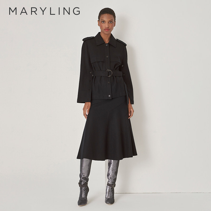 MARYLING玛俪琳奥莱outlets时尚肩章设计羊毛收腰外套A1DGW14200