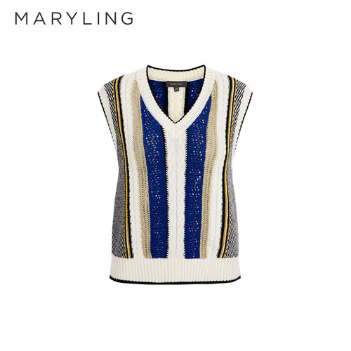 MARYLING条纹V领针织背心