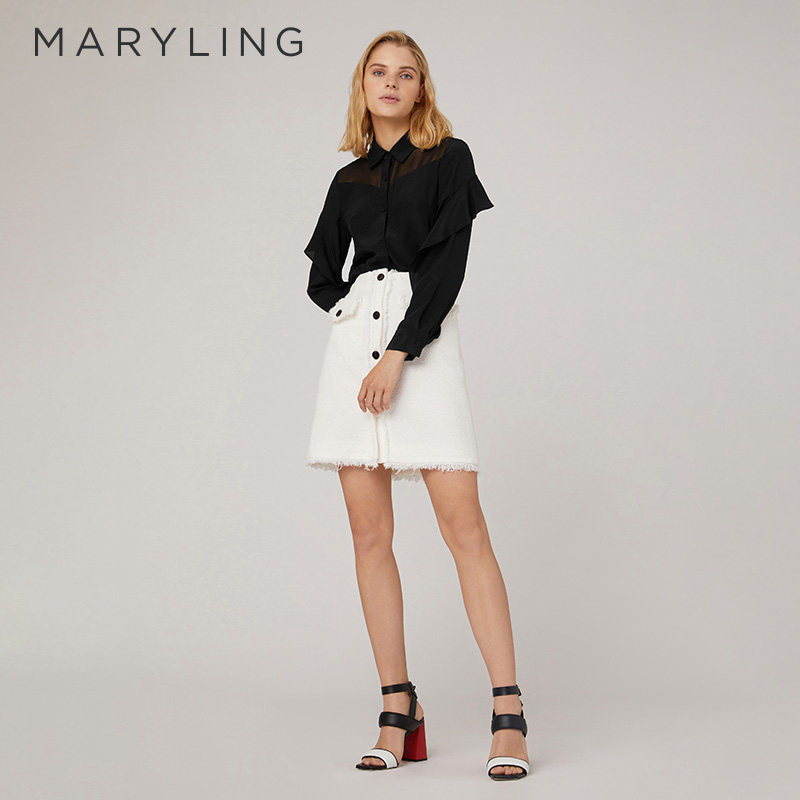 MARYLING流苏边A字半身裙图片