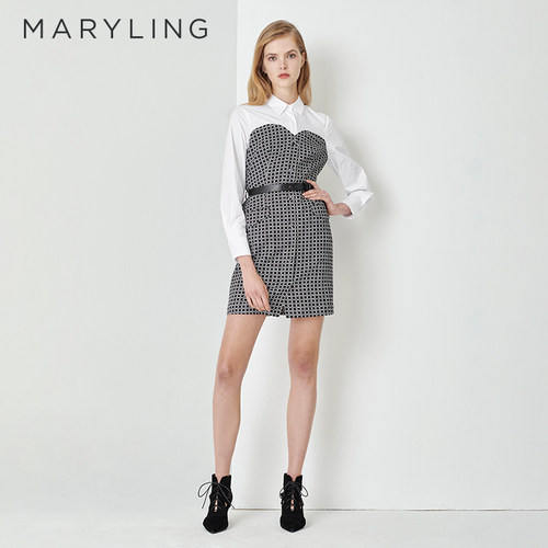 MARYLING拼接衬衫式连衣裙