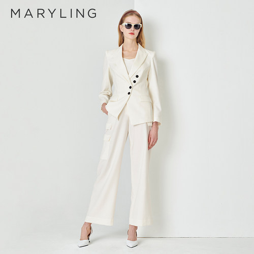 MARYLING口袋宽松直筒长裤