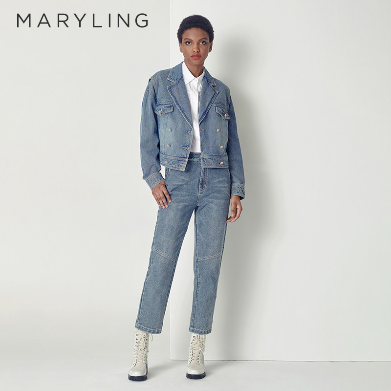 MARYLING丹宁蓝棉质牛仔裤图片