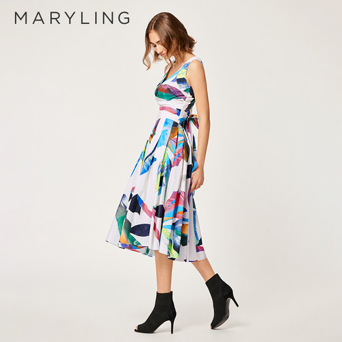 MARYLINGV领印花吊带短上衣
