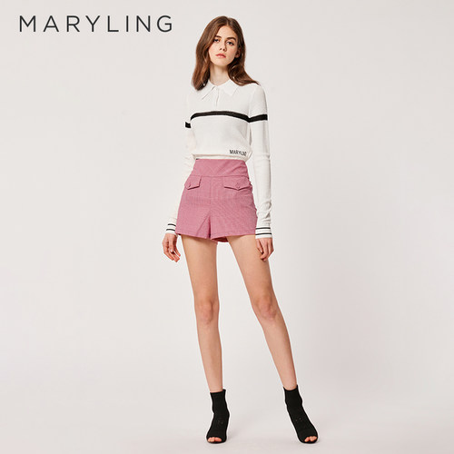 MARYLING千鸟格高腰A字短裤