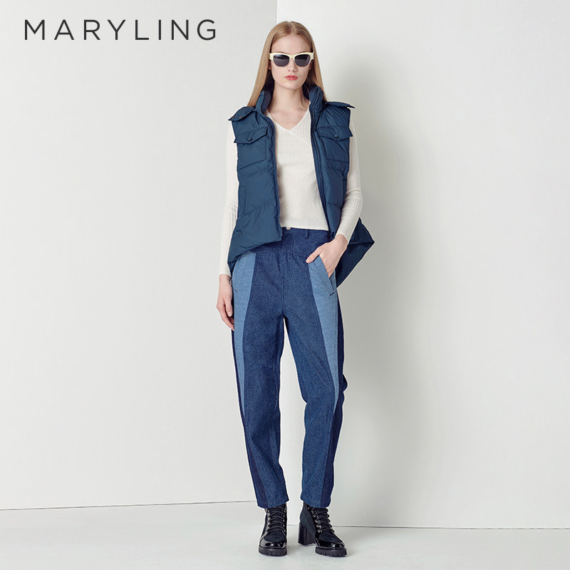 MARYLING个性拼接锥形牛仔裤图片