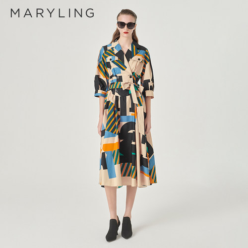MARYLING玛俪琳奥莱outlets24春季新品中袖印花连衣裙A1EBW63430