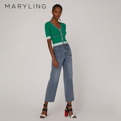 MARYLINGV领短袖针织开衫