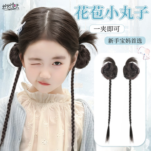 儿童假发辫马尾网红抓夹甜酷小女孩鸡毛丸子麻花小辫子双马尾假发