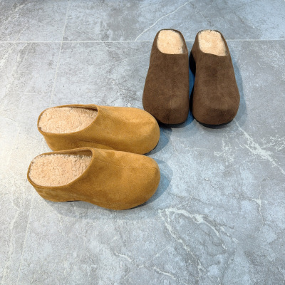 真皮小个子6cm松糕勃肯鞋半拖女2025冬新款轻便增高厚底包头半拖