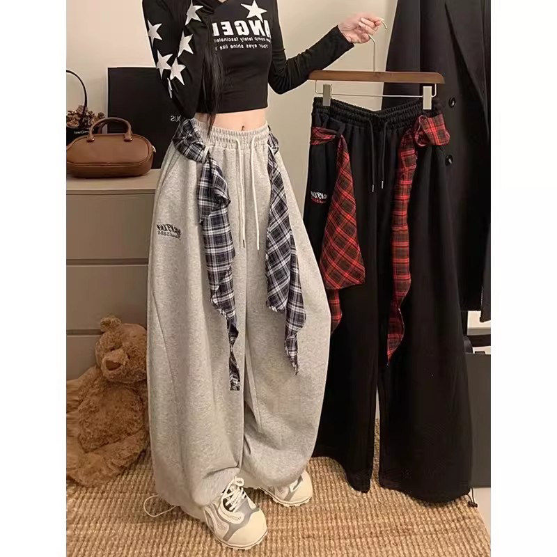 特大码300斤美式格子屁帘叠穿休闲阔腿卫裤男女宽松加绒弯刀长裤,男装,休闲裤,淘宝优惠券,粉丝福利购,淘宝优惠卷