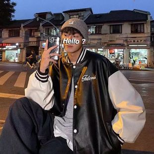特大码 国潮高街飞行员pu皮夹克2 300斤美式 复古棒球服外套男春秋季