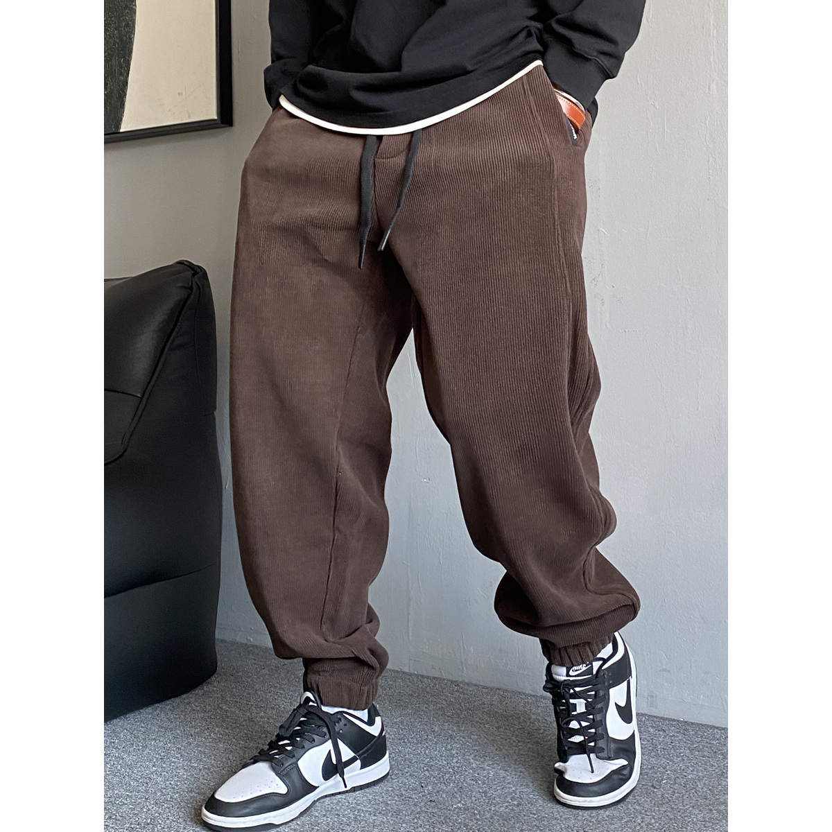 秋冬季美式休闲痞帅灯芯绒卫裤男