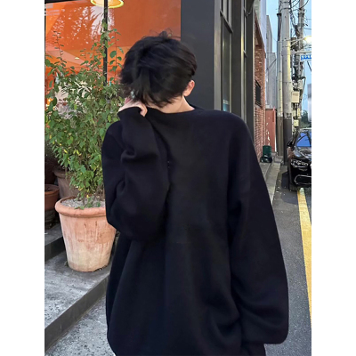 纯黑色圆领无帽打底衫男款春秋