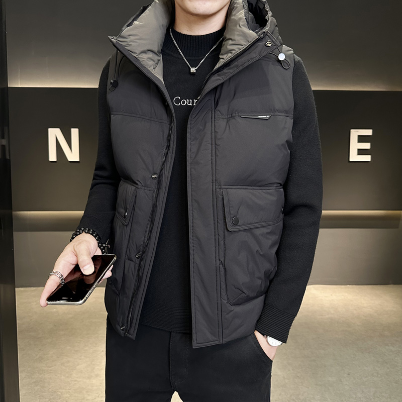 羽绒马甲男士工装风青年连帽秋冬