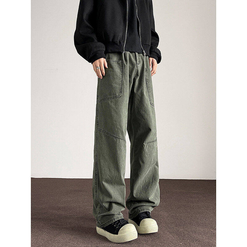 美式复古水洗牛仔裤男春秋季加肥加大码潮胖人宽松休闲直筒拖地裤
