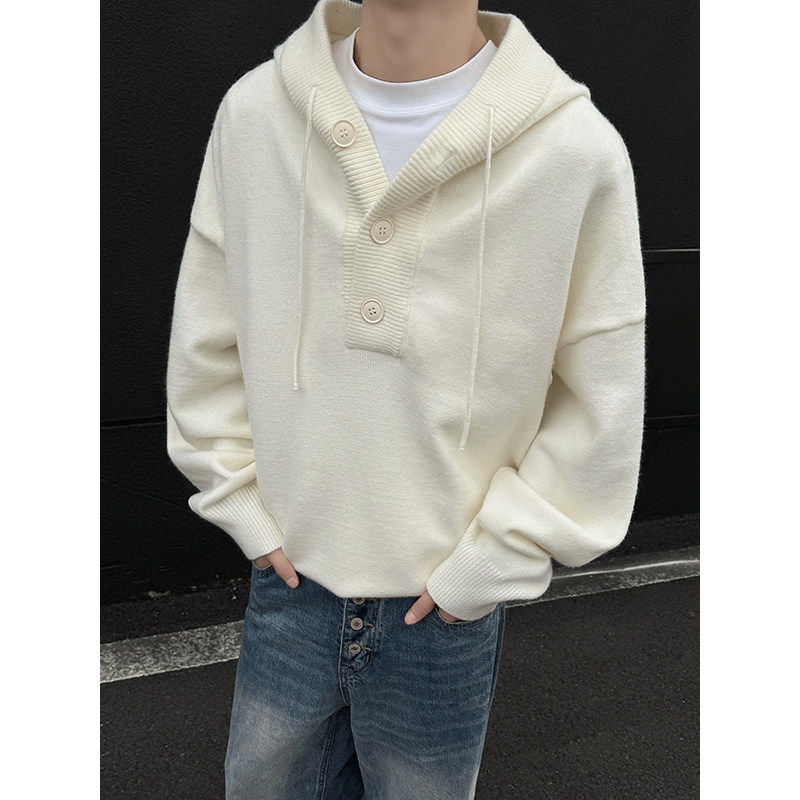 百搭高级半开衫连帽针织毛衣男ins港风休闲保暖简约帅气潮流卫衣