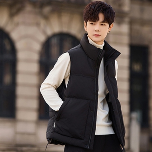 港风ins痞帅青年羽绒马甲男立领加厚保暖背心外穿冬季新款坎肩潮