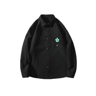 高级感宽松休闲大码华夫格衬衫男士春秋季日系痞帅男款衬衣外套男