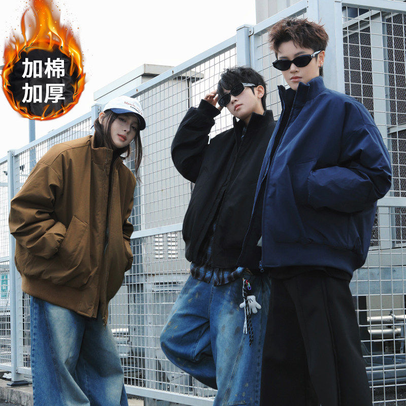 美式短款立领飞行夹克棉服男女通用ins休闲百搭保暖加厚情侣外套