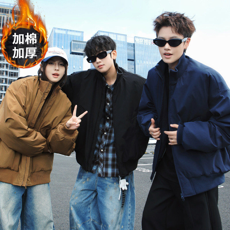 短款飞行夹克棉服男款冬季加厚加棉保暖bomber外套美式高街棒球服