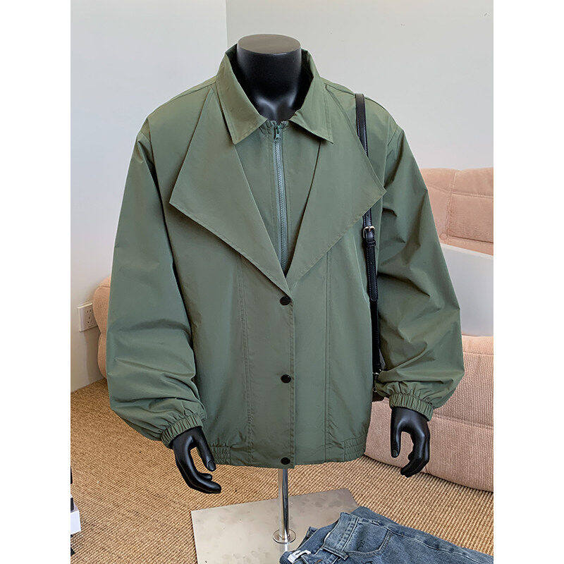 春装新款假两件个性痞帅夹克男美式vibe情侣外套潮流宽松大码上衣