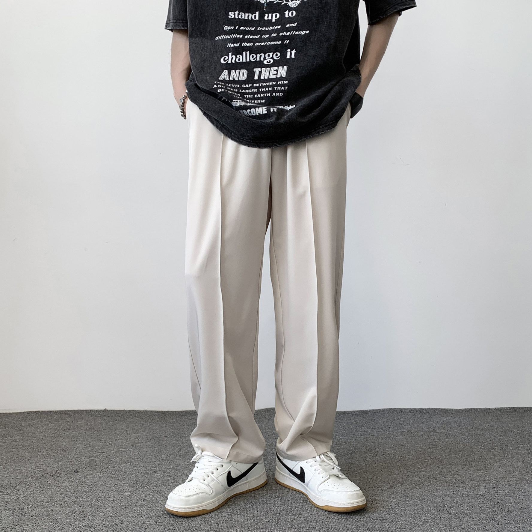 冰丝裤子男夏季薄款直筒宽松垂坠感潮牌西裤韩版潮流休闲拖地长裤