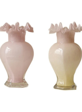 法式中古玻璃花瓶感摆件水培鲜花插花装饰餐桌家居简约花器