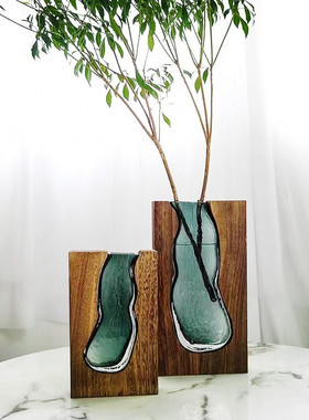 新中式创意玻璃花瓶摆件客厅玄关感水培插花瓶家居装饰