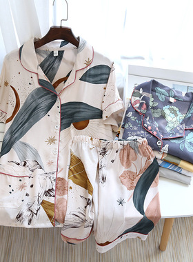 Printed T-shirt cardigan shorts housewear印花开衫短裤家居服