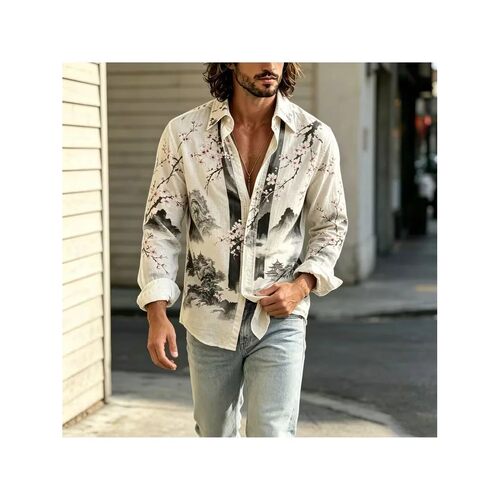 翻领印花长袖衬衫男士 Men's cllar printed long sleeved shirt