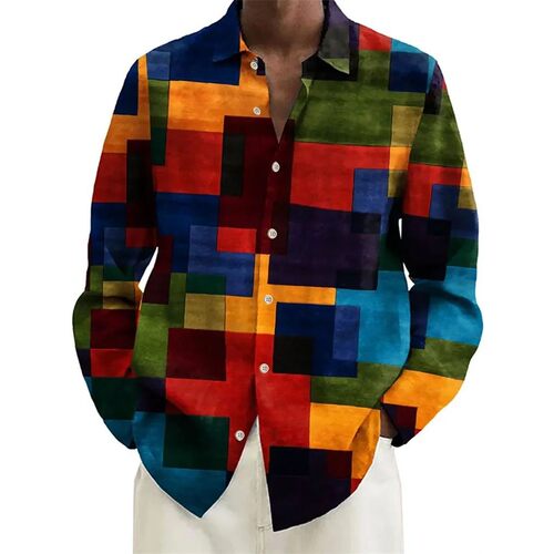 印花翻领长袖上衣男士 Men's printed lapel long-sleeved shirt