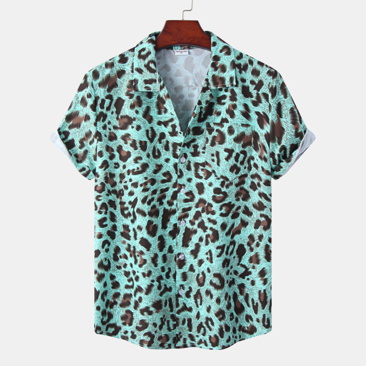 Casual Leopard Print Short Sleeve Shirt 休闲豹纹印花短袖衬衣