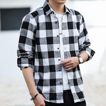 Checkered button up stand up collar shirt 格子单排扣翻领衬衫