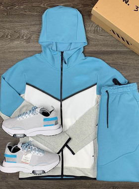 Hooded sweater loose trousers suit连帽卫衣宽松长裤拼色套装男
