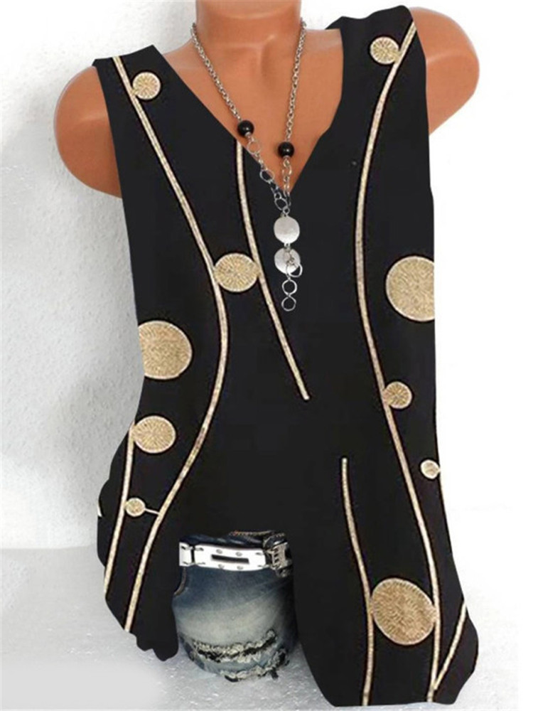 Loose Casual Sleeveless V-Neck T-Shirt宽松休闲无袖V领女士T恤