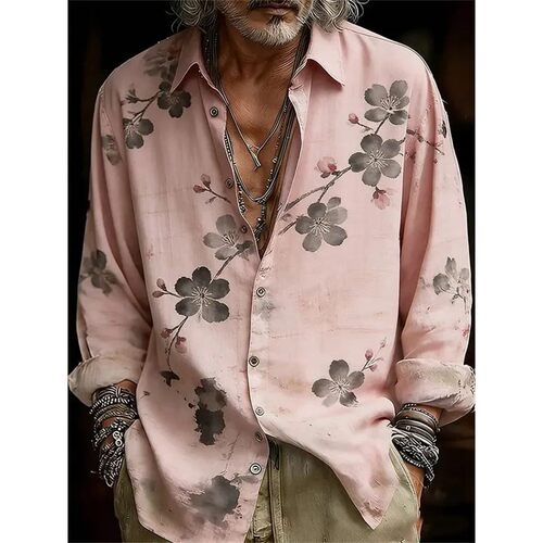印花翻领开襟衬衫男士Printed collar open collar shirt for men