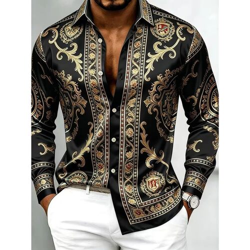 烫金翻领印花衬衫Hot stamping collar multicolor printed shirt