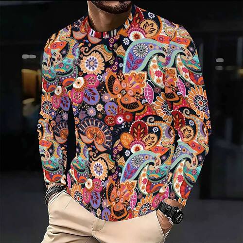 圆领印花长袖上衣Round neck printed long sleved shirt for men