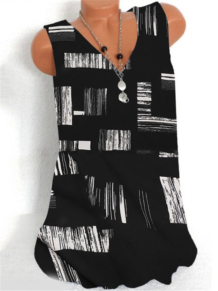 Loose Casual V-Neck Sleeveless T-Shirt宽松休闲V领无袖女士T恤