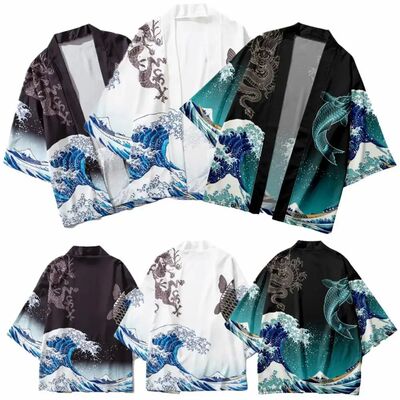 印花休闲和服开衫披风男Printed casual kimono cardigan for men