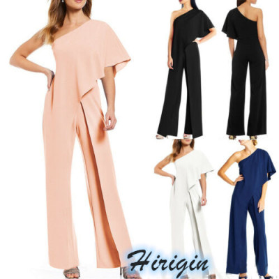 Solid color sloping shoulder waist bodysuit 斜肩收腰连体衣女