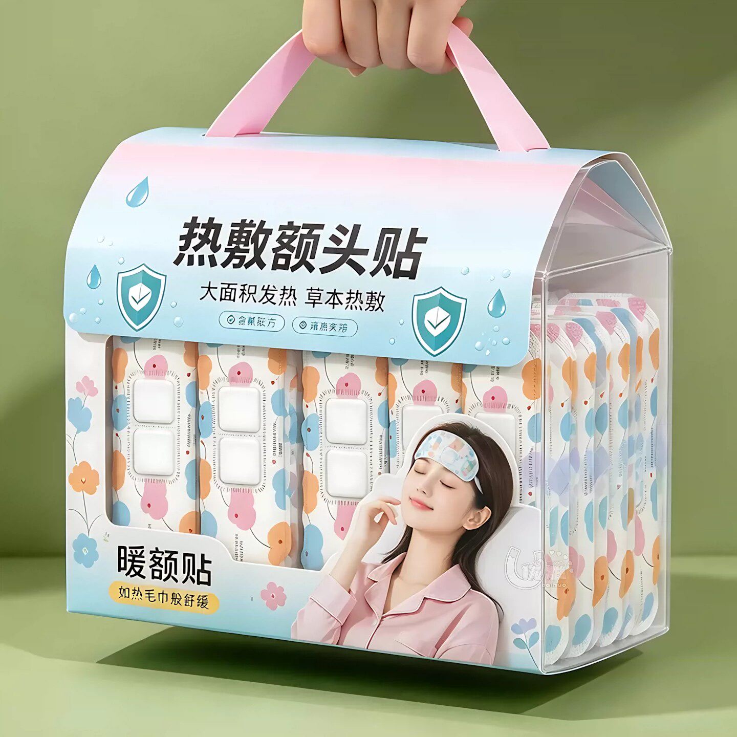 艾草蒸汽发热艾灸额头贴产后护头防风暖肩颈围脖冬季热敷保暖神器