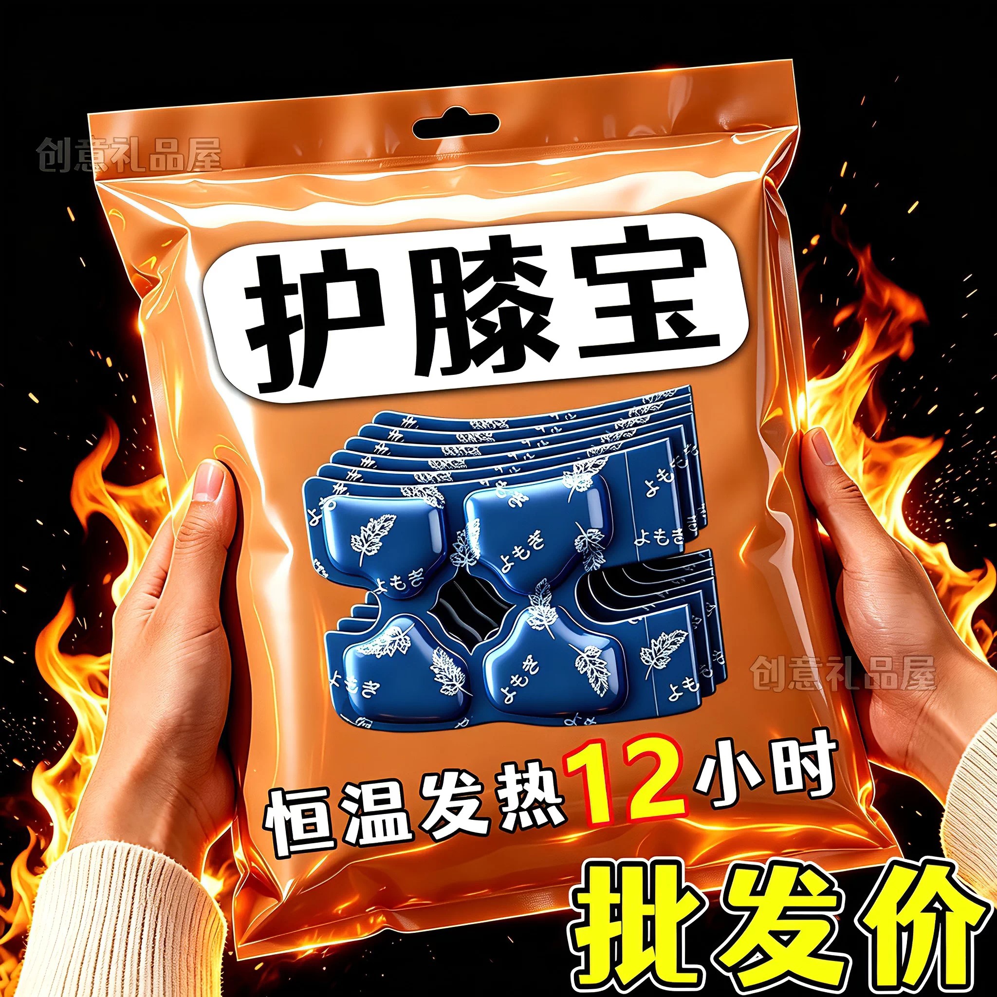 艾草暖膝贴发热膝盖贴加热护膝艾叶艾灸贴防寒保暖热敷贴护膝贴