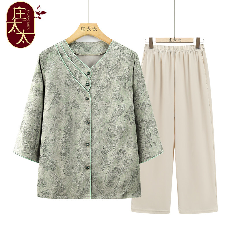 奶奶衣服夏装衬衫老年人夏女装2026新款上衣老太太夏装套装妈妈装 - 实物图