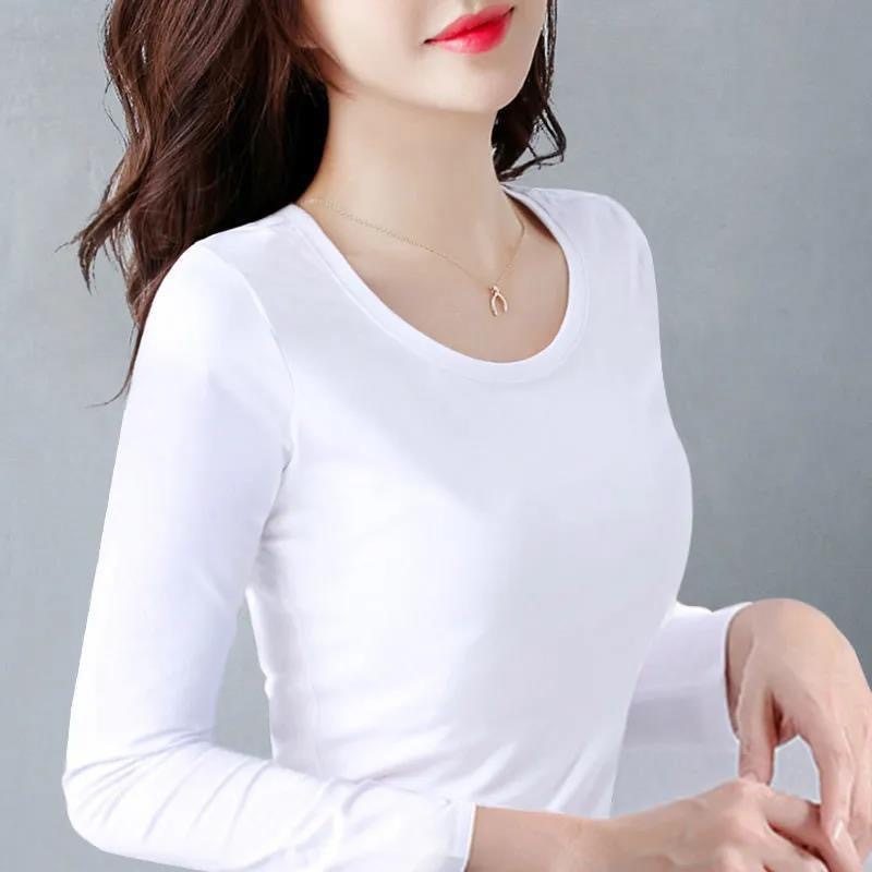 纯色秋衣打底衫女长袖t恤女春秋紧身上衣圆领修身内搭款韩版弹力