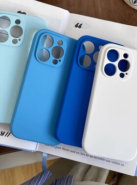 惠恩惠 Ins风16pro克莱因蓝适用苹果15Promax液态硅胶手机壳纯白色iphone14pro全包防摔套13精孔保护壳12软糯